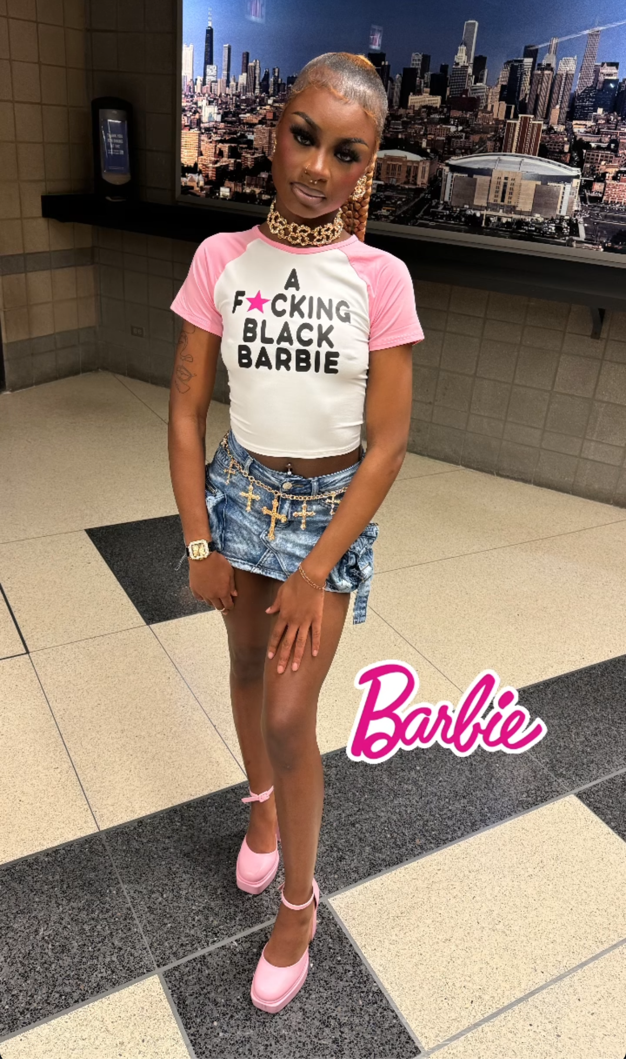 Black Barbie cropped Tee